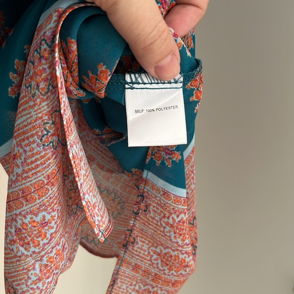 Rose + Olive teal & orange flowy shawl - Picture 5 of 9